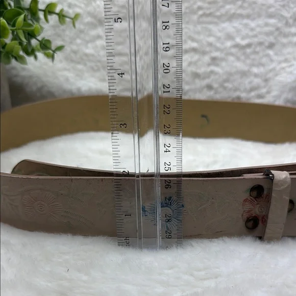 Floral Embossed Belt - Cream with Pink and Blue Accents - Picture 11 of 11